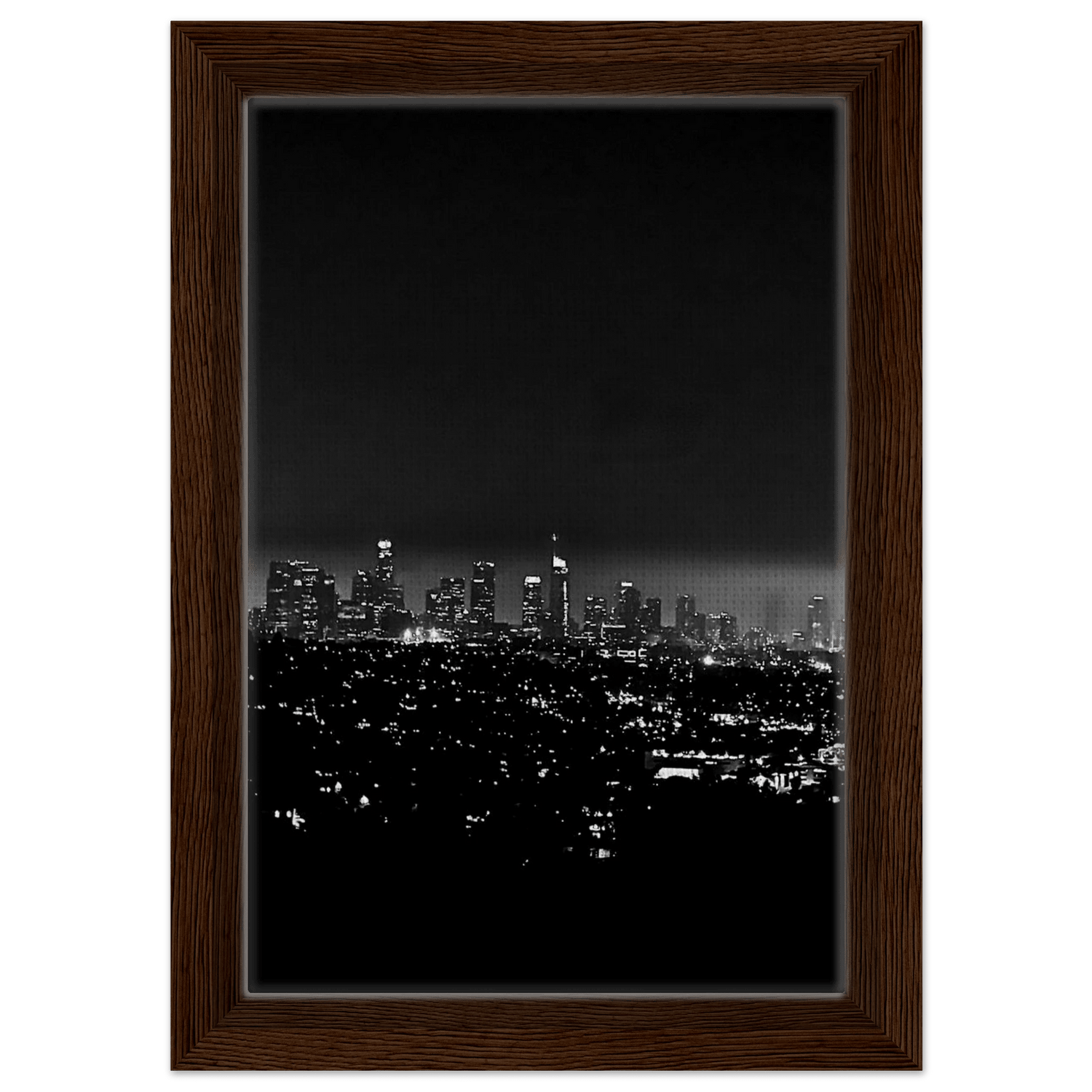 Premium Wooden Framed Canvas, Breathtaking Los Angeles Downtown Nightglow Black & White Series – Elegant Home Wall Art: California Canvas - Studio Edition: Holiday 25 - CaliCuration