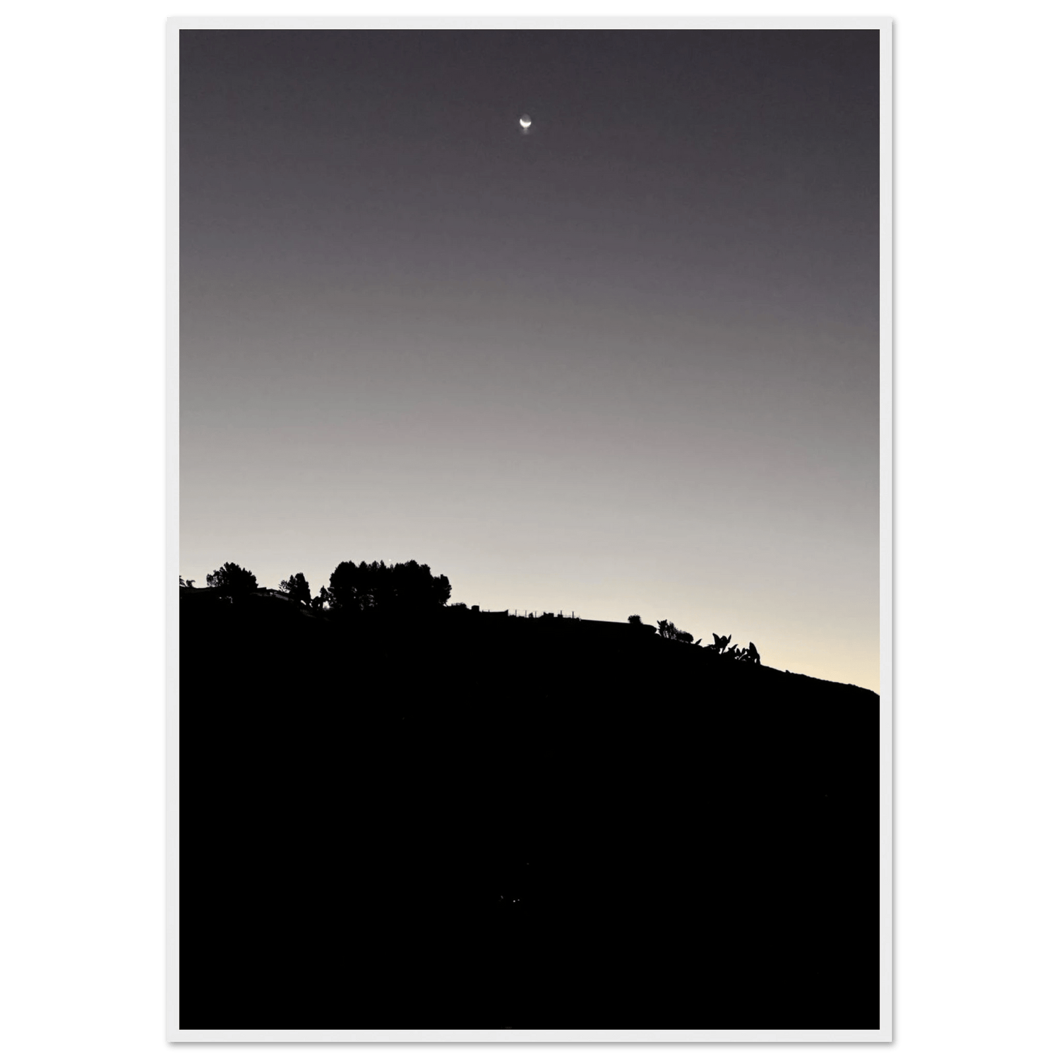 Wooden Framed Poster - Fall New Moon Hollywood Hills Black & White Series - CaliCuration