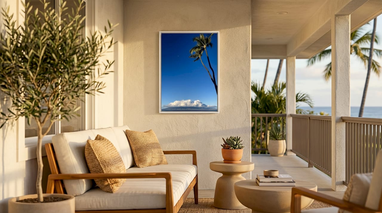 Couple reading in airy California-inspired living room