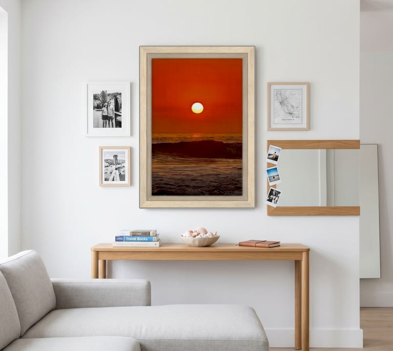 Living room with travel memory wall art display