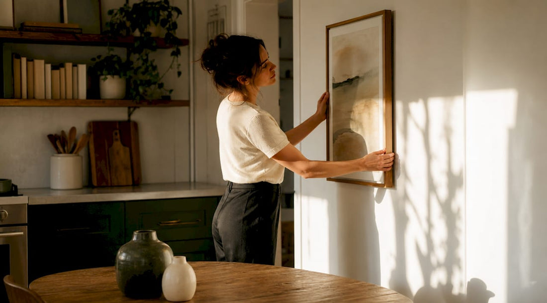 Homeowner deciding where to hang wall art