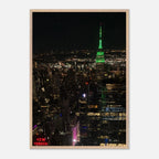 Wood-mounted framed poster of NYC downtown night view featuring the Empire State Building from the Travel Collection, Studio Edition.