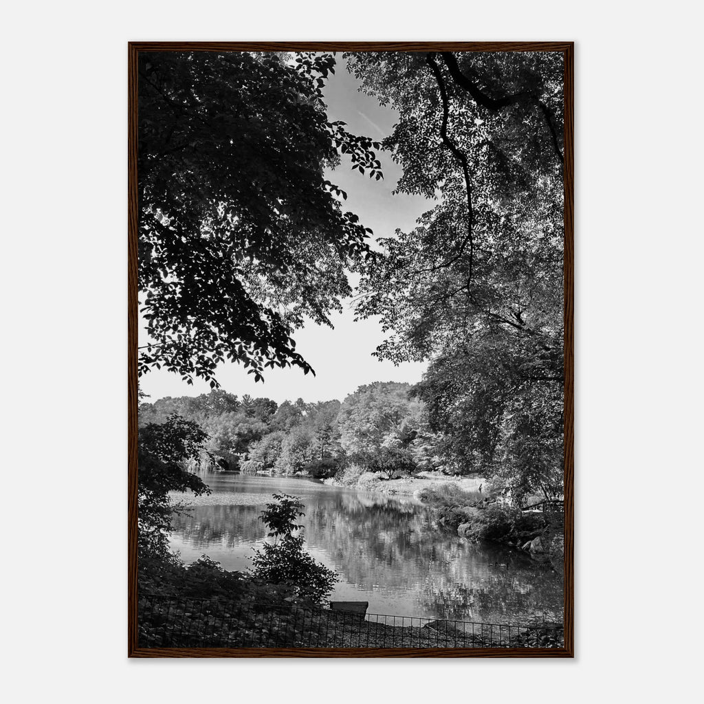 Black and white framed print of Upstate NY summer lake scene from the My Store Travel Collection, Studio Edition, Holiday 25 series.