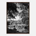 Black and white framed print of Upstate NY summer lake scene from the My Store Travel Collection, Studio Edition, Holiday 25 series.