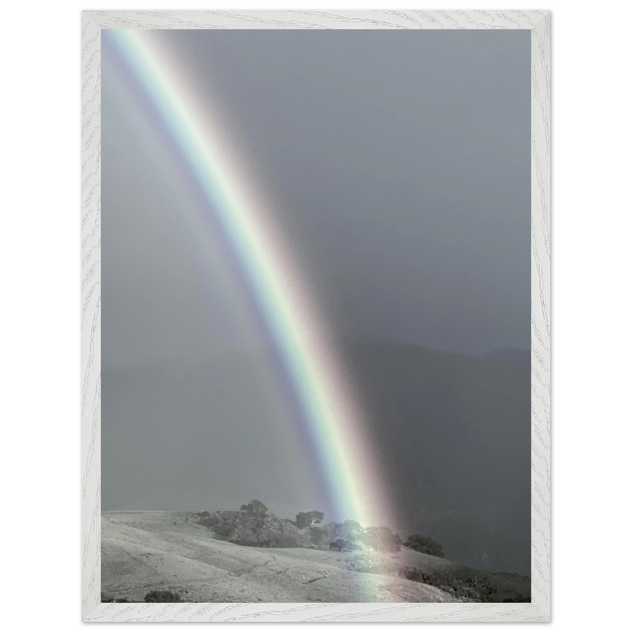 Black and white mounted framed poster of Post Summer Storm Rainbow, part of the California Central Coast travel collection, Studio Edition.