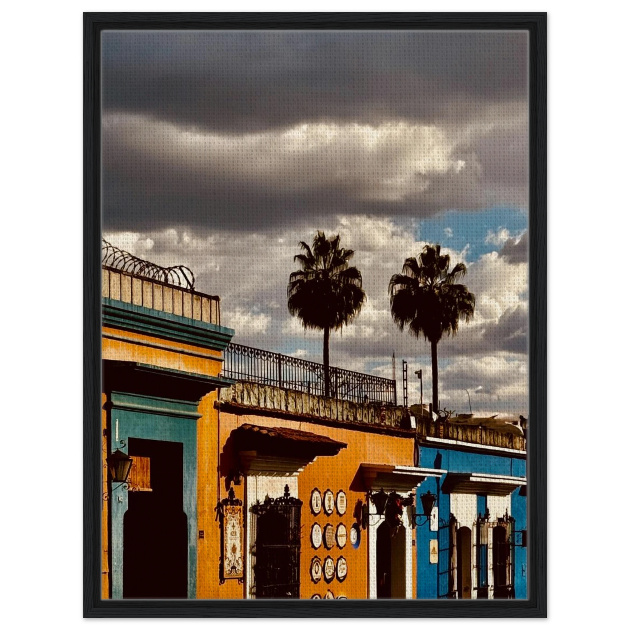 Framed canvas print of two palm trees in Oaxaca, Mexico, part of CaliCuration's Mexico travel collection, Studio Edition Spring 2026.