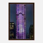 Framed canvas art of the NYC holiday skyline in purple, part of the Studio Edition travel collection, showcasing vibrant cityscape details.
