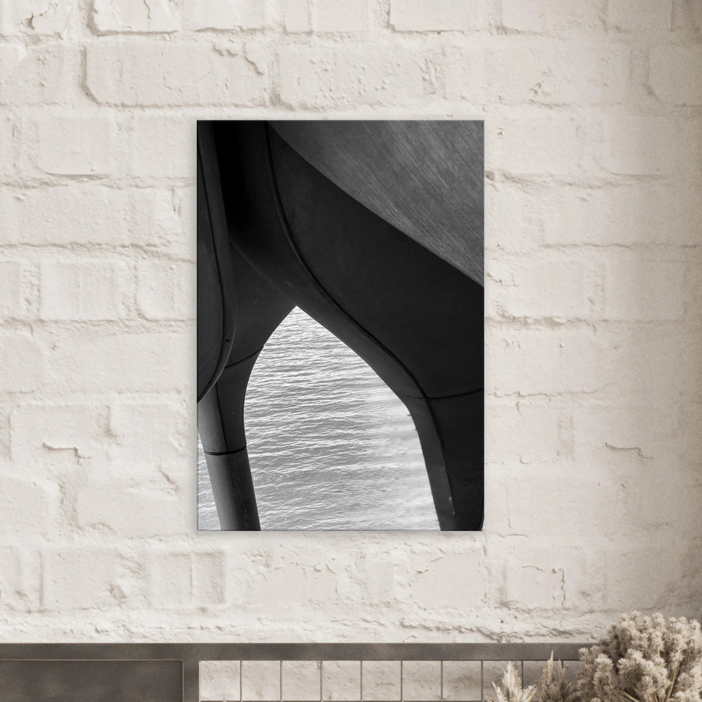 Black and white abstract canvas print featuring high heels in water, part of the NYC Hudson River Pier Travel Collection.