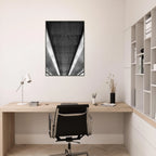 Black and white framed print of London Tube escalator abstract art from the Travel Collection, studio edition, by My Store.