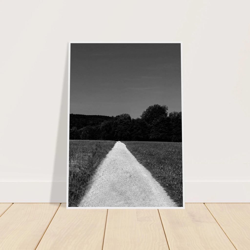 Black and white framed poster of a summer road scene from the Travel Collection, printed on semi-glossy paper.