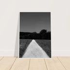 Black and white framed poster of a summer road scene from the Travel Collection, printed on semi-glossy paper.
