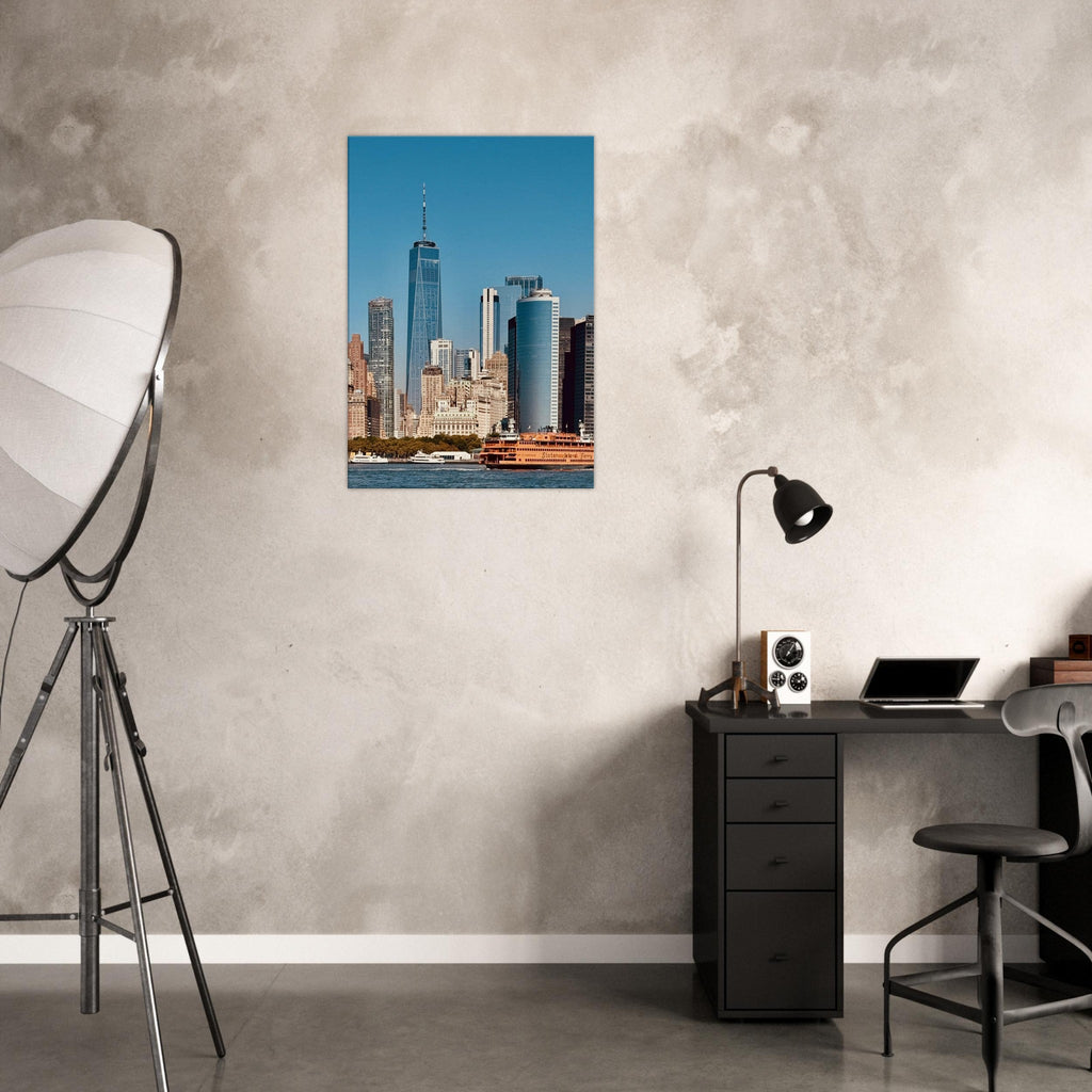 NYC skyline canvas print featuring the World Trade Center and Staten Island Ferry, part of the Travel Collection by My Store.