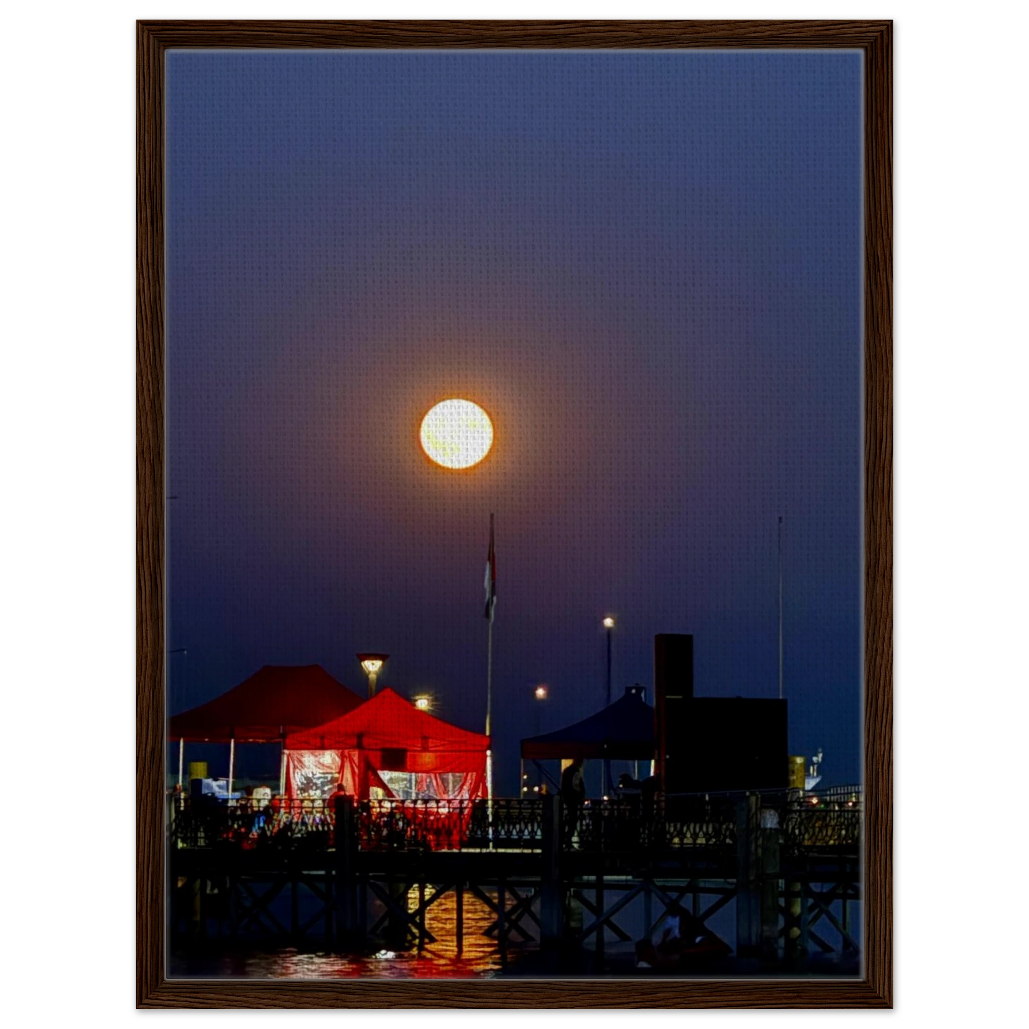 Mystical Fall Full Moon wooden framed canvas print from CaliCuration's Travel Collection, Studio Edition featuring a spring moon scene.