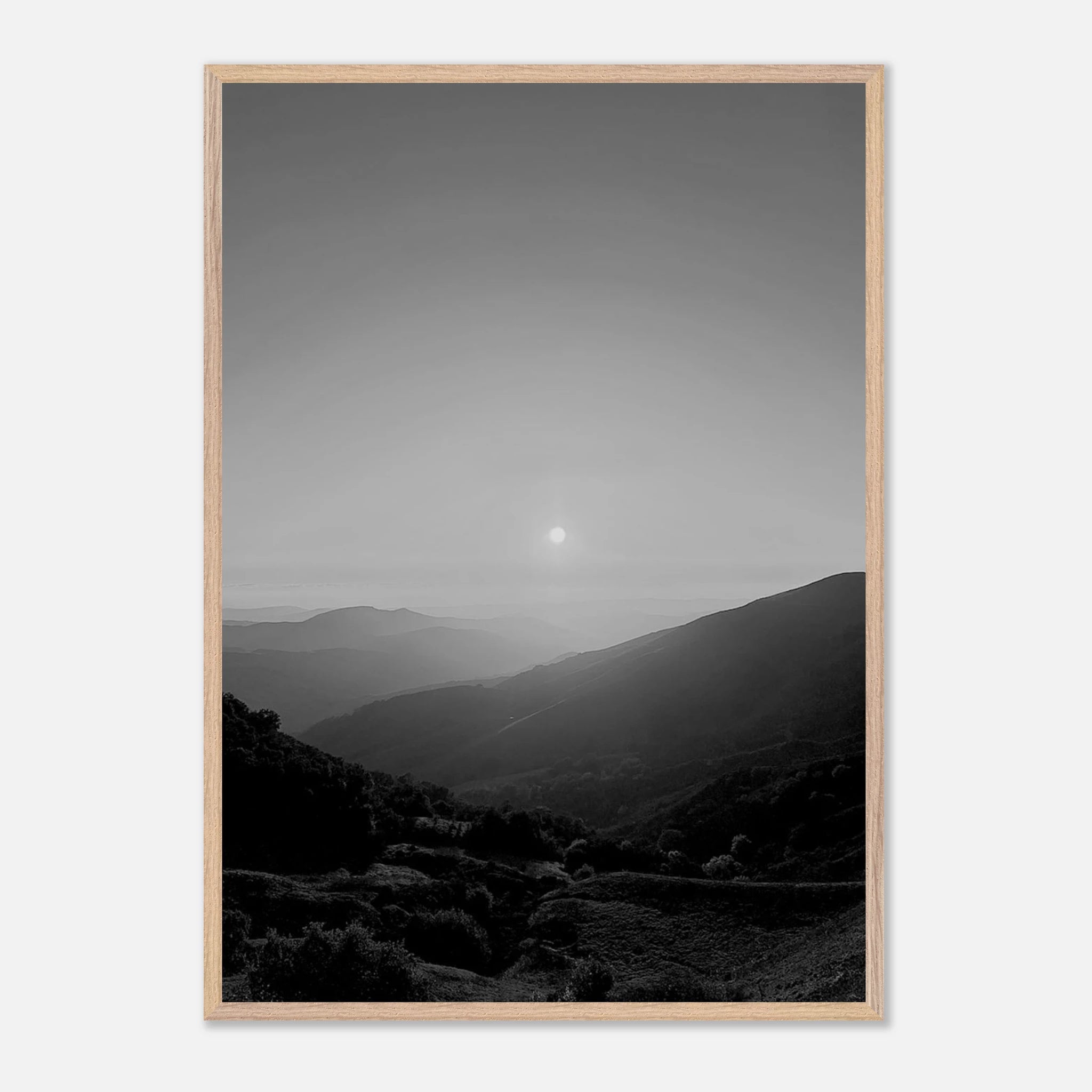 Black and white framed poster of California Central Coast sunset, mounted print from the Studio Edition travel collection.