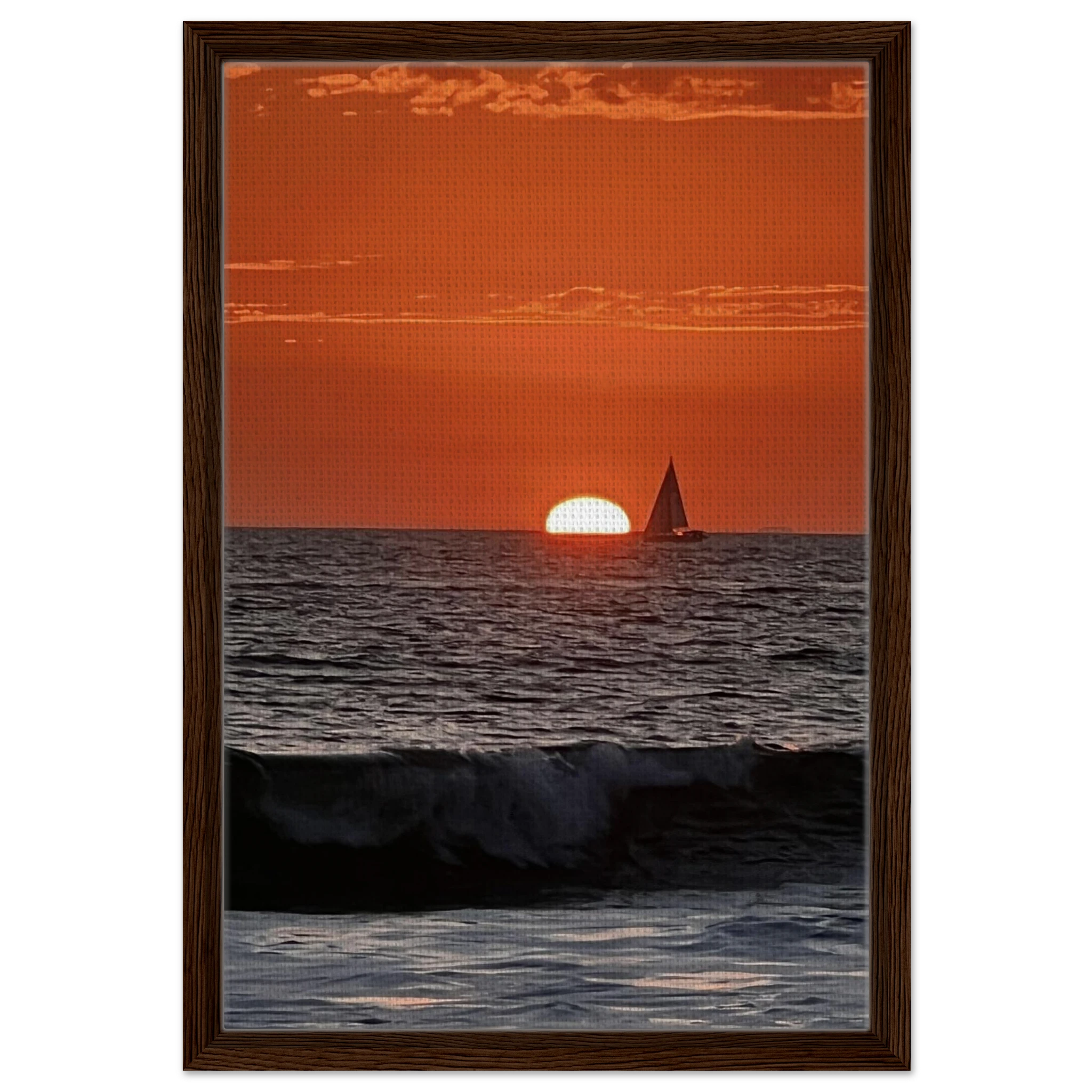 California Red Sunset Series 4/4 wooden framed canvas print by CaliCuration featuring vibrant red sunset hues, studio edition artwork.