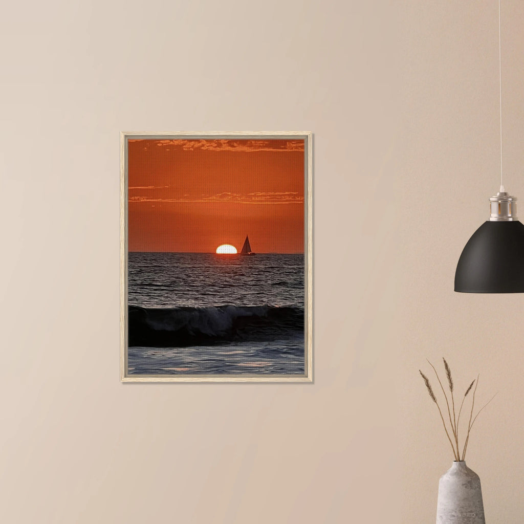 California Red Sunset Series 4/4 print by CaliCuration, featuring vibrant red hues on a wooden framed canvas, studio edition artwork.