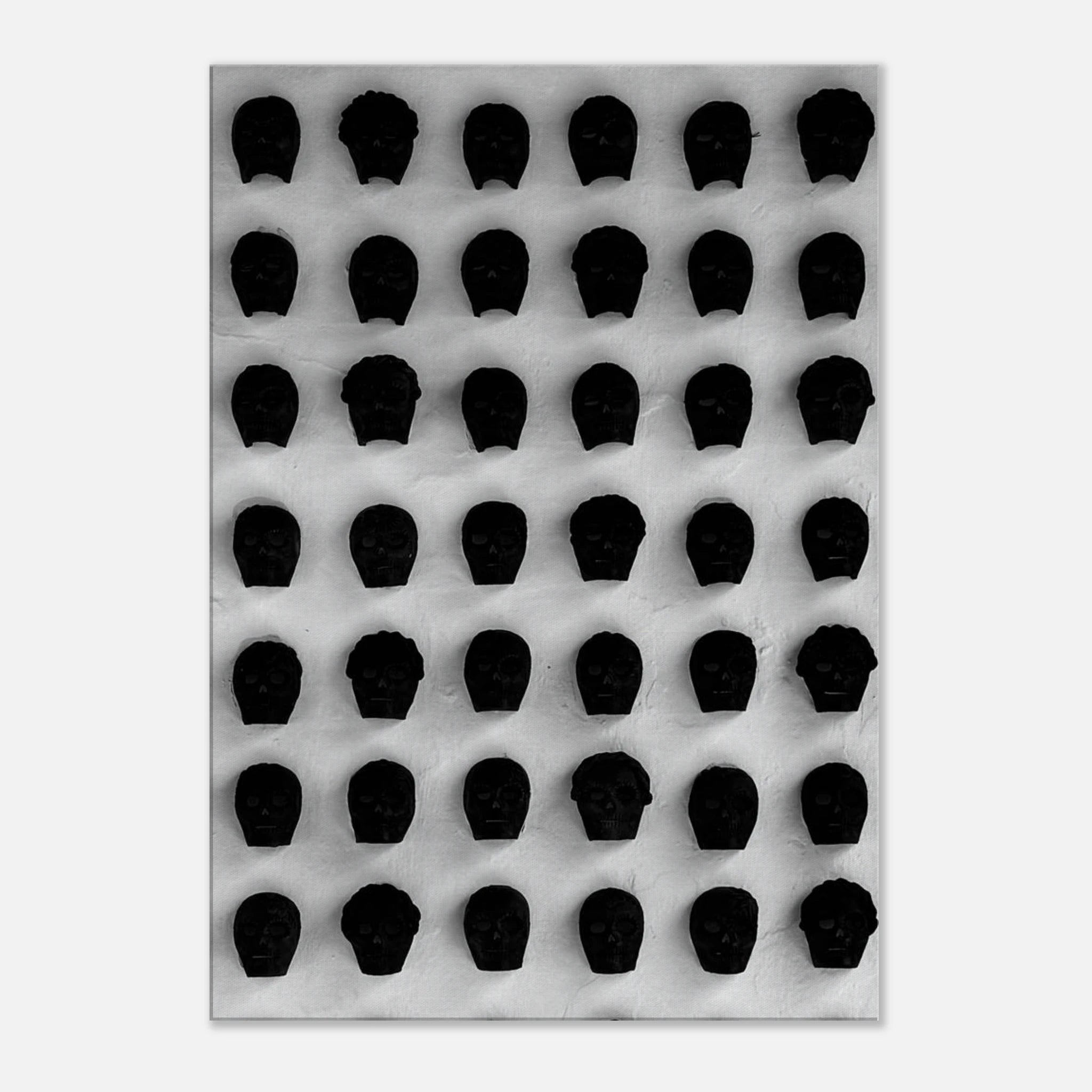 Black and white skull grid canvas wall art print, minimalist abstract statement photography for modern home decor.