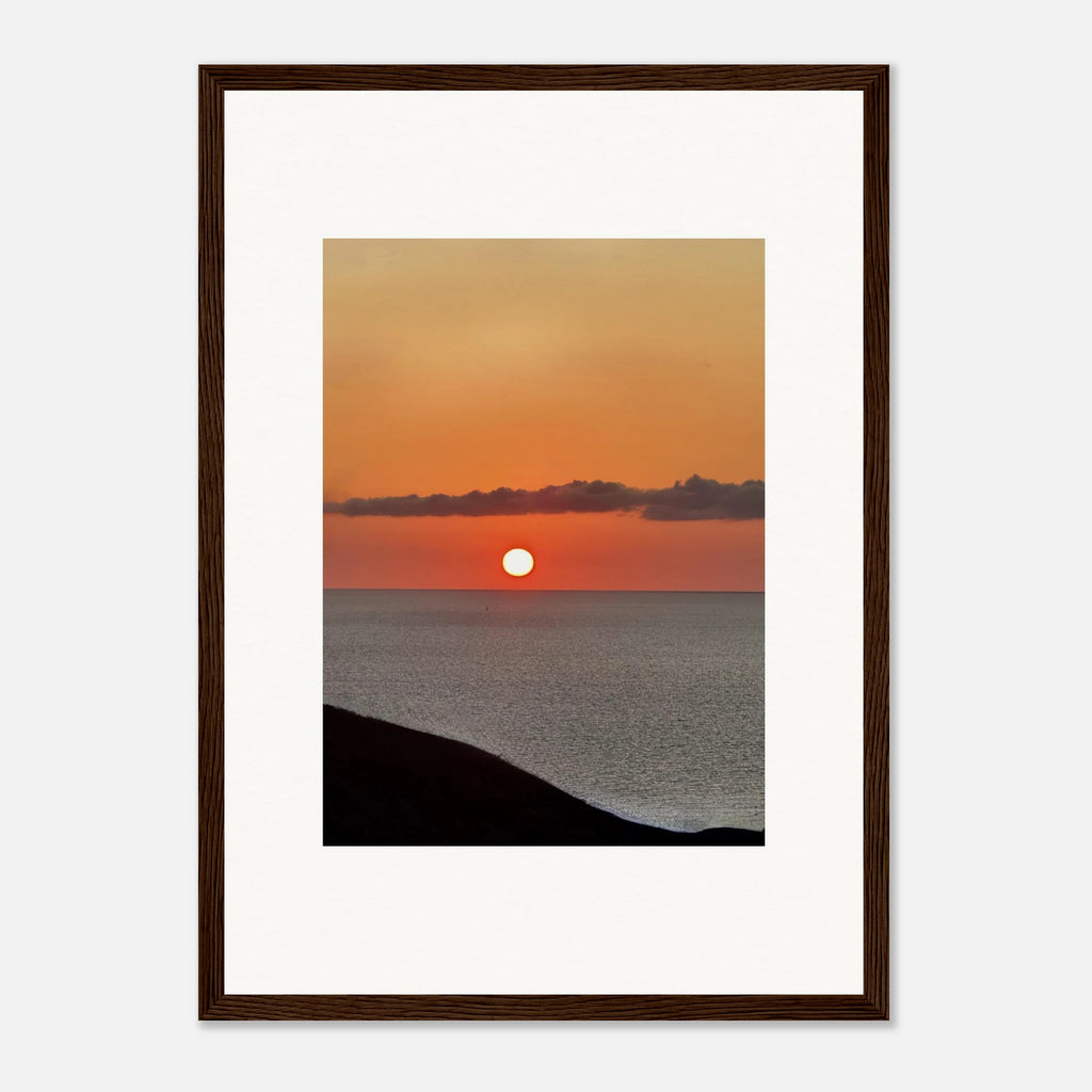 Vibrant Mediterranean sunset framed poster by My Store, featuring colorful wall art print from the travel collection.
