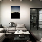 Black and white framed print of Hollywood Hills city lights poster, featuring mystical California scenery in the Summer Hike series.