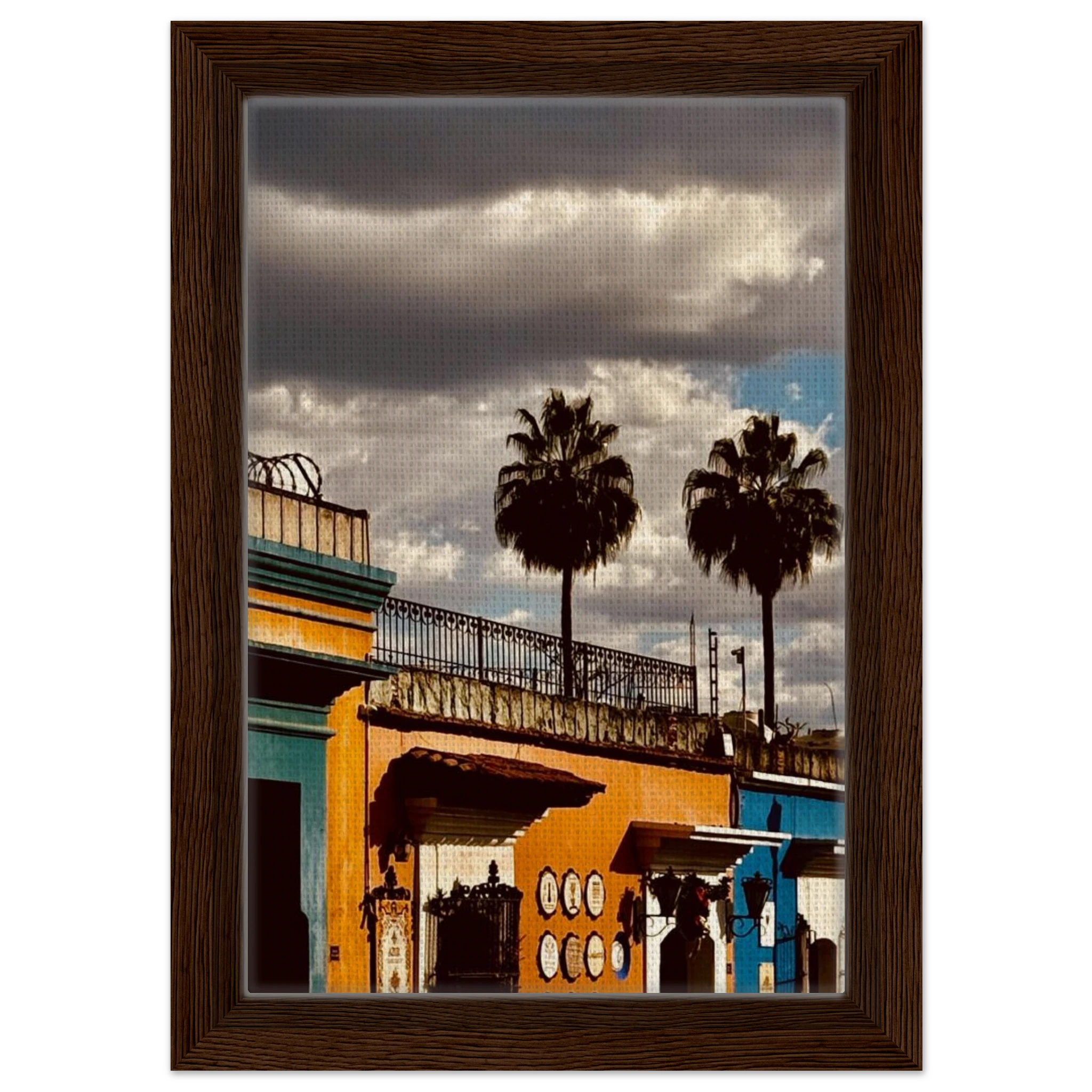 Framed canvas print of two palm trees in Oaxaca, Mexico, from CaliCuration's travel collection, Studio Edition Spring '26.