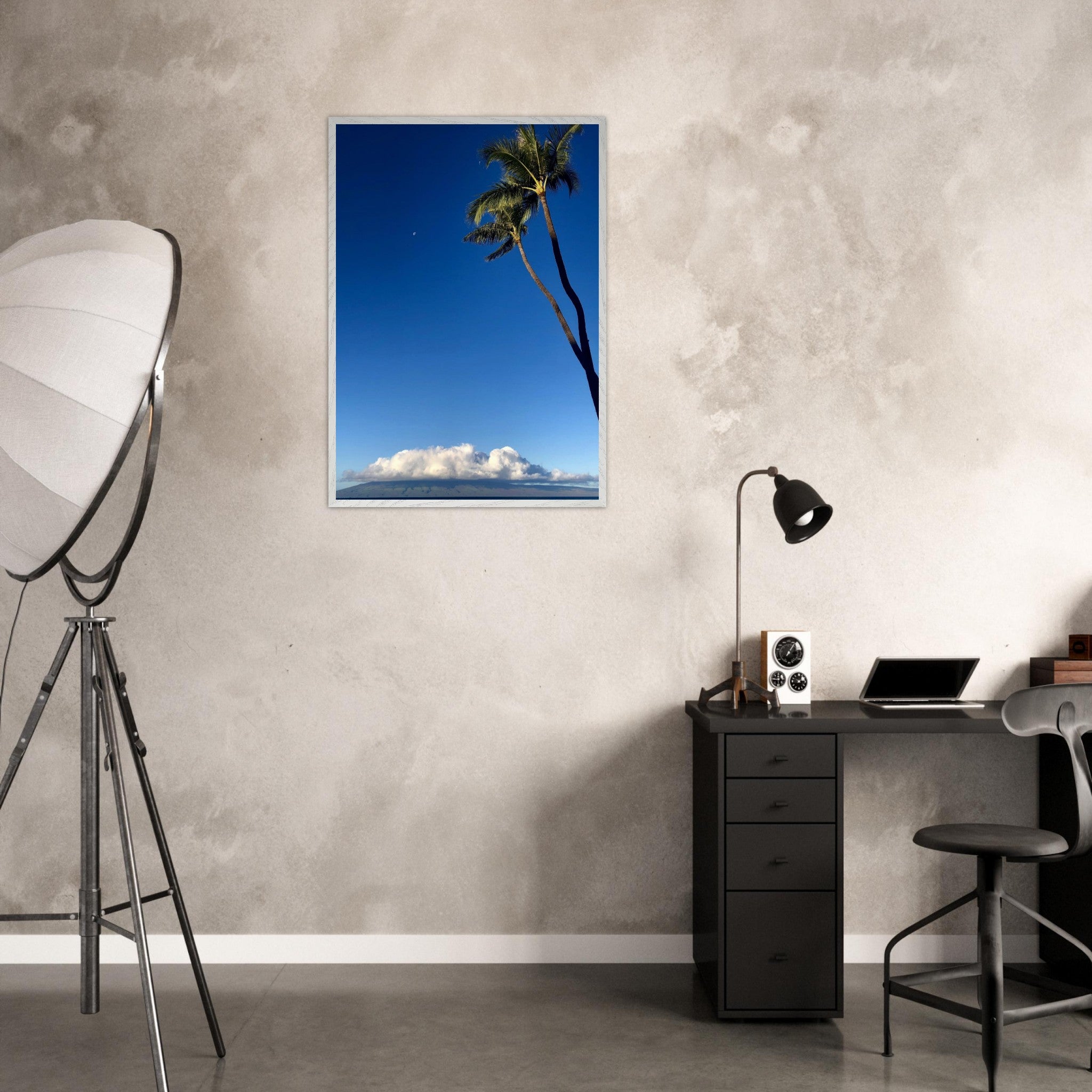 Framed Hawaii Volcano Clouds and Pacific scene travel poster by CaliCuration, showcasing vibrant island landscape print.