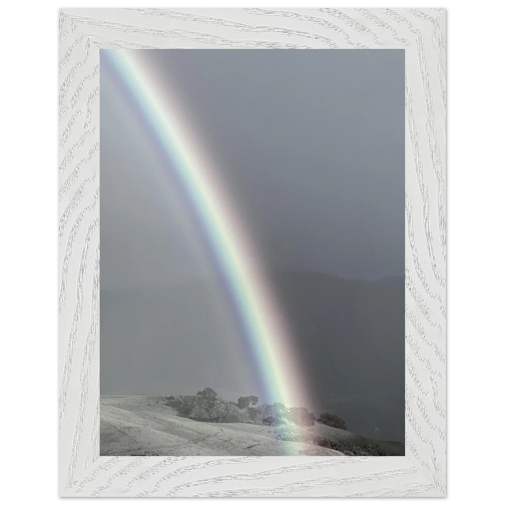 Black and white mounted framed poster of a rainbow after a summer storm, part of the California Central Coast travel collection.