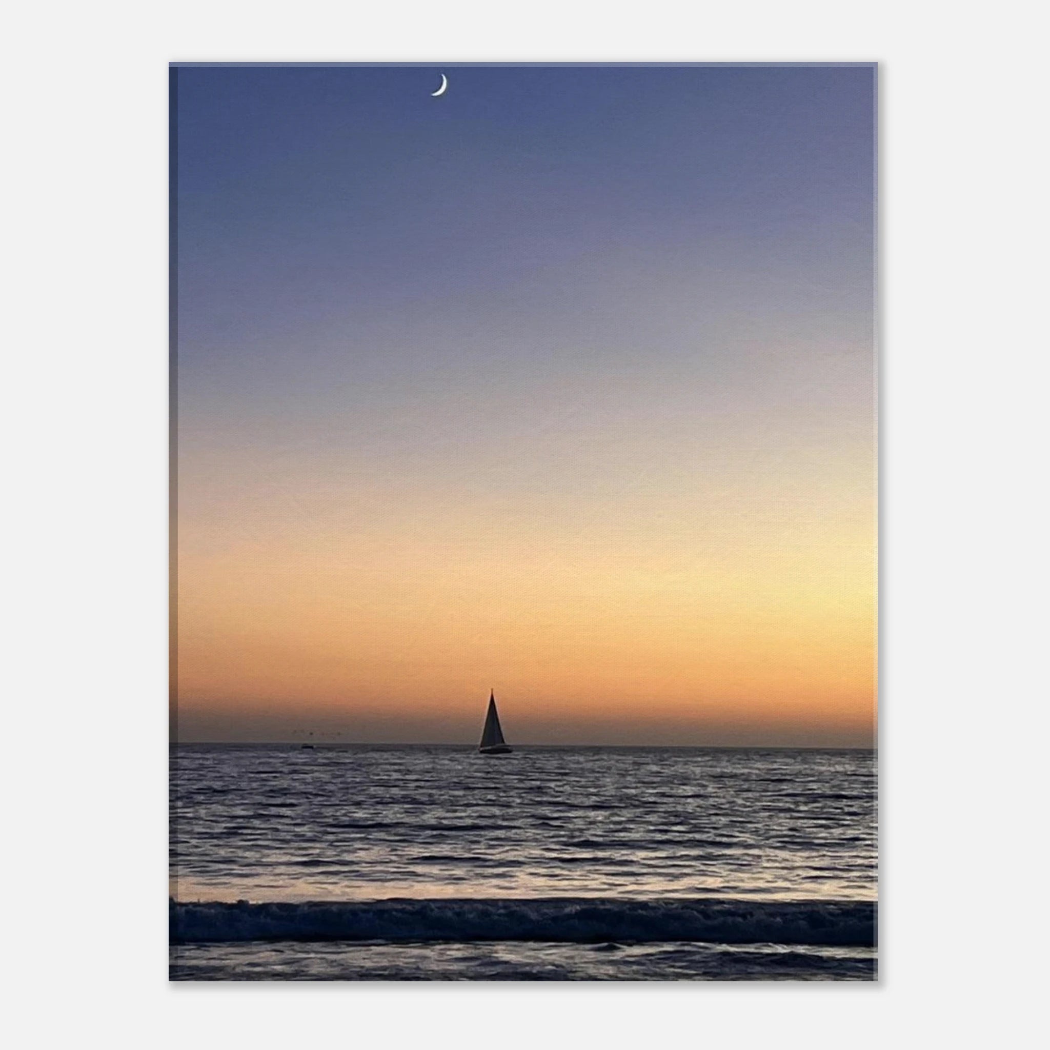 California canvas print featuring a SoCal fall sunset with moon and magical vibes, showcasing vibrant colors and artistic detail.