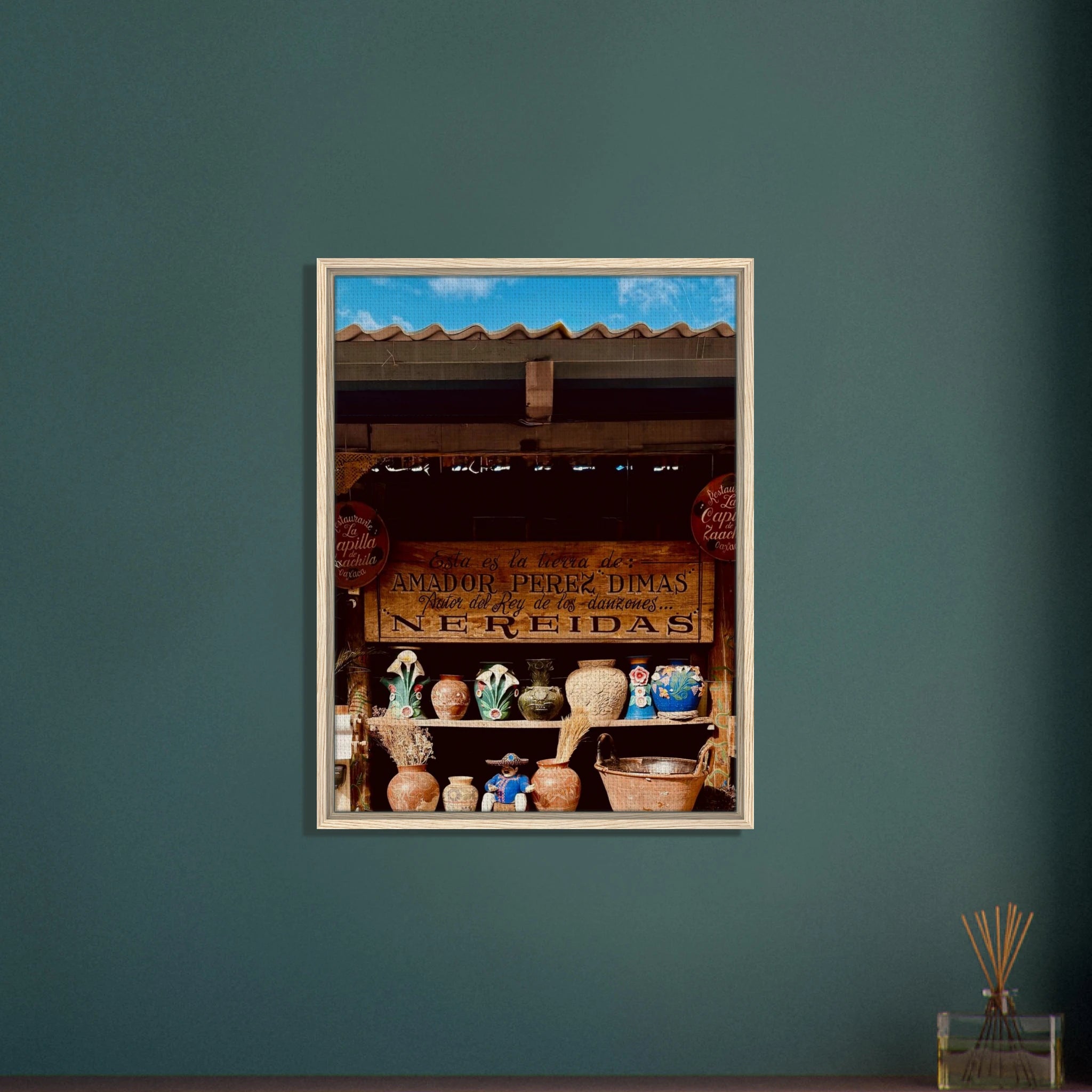 Framed canvas print of Oaxaca street fair scene by CaliCuration, part of the Mexico travel collection, Spring 26 edition.