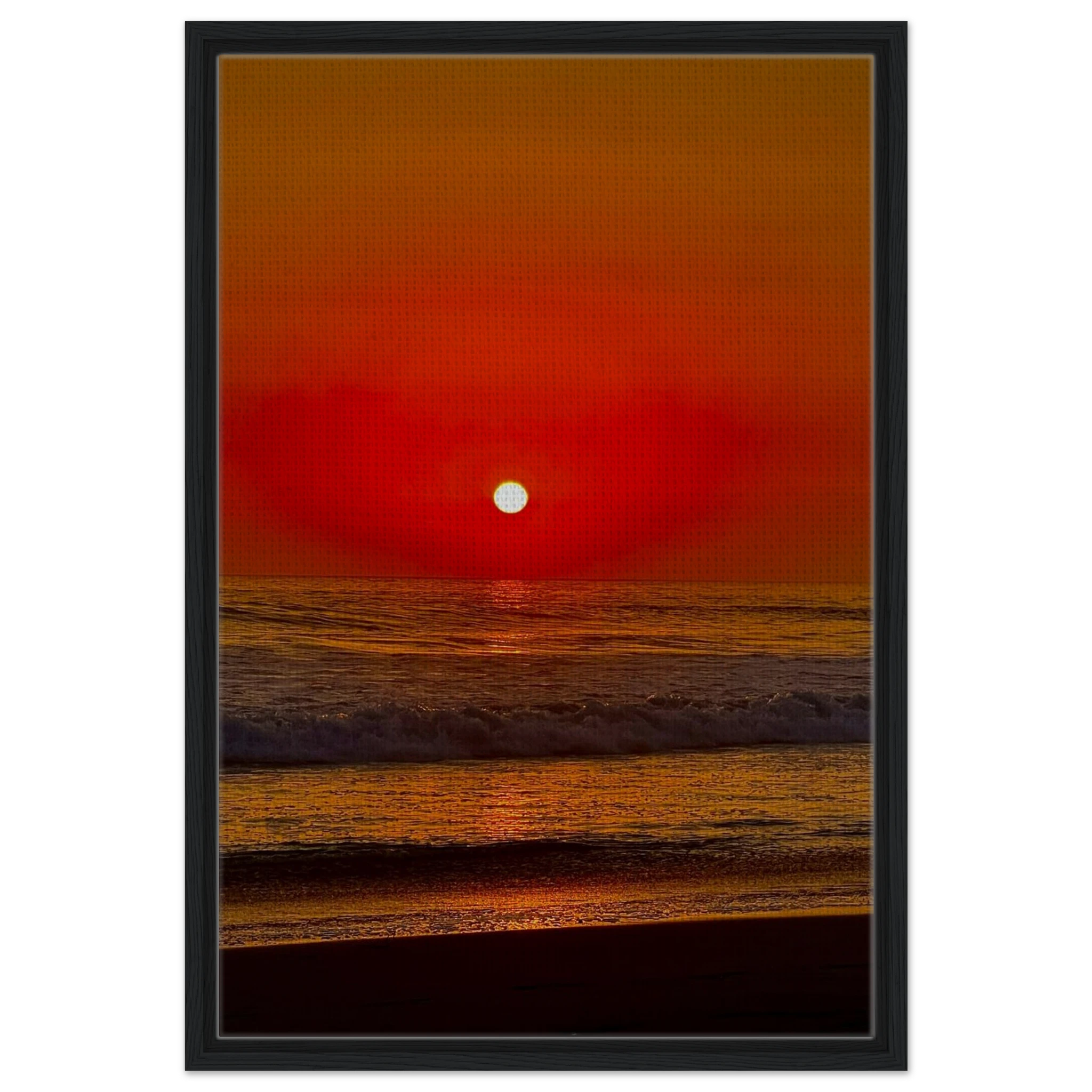 California Red Sunset Series 2/3 framed canvas print by CaliCuration featuring vibrant red sunset hues in a studio edition.