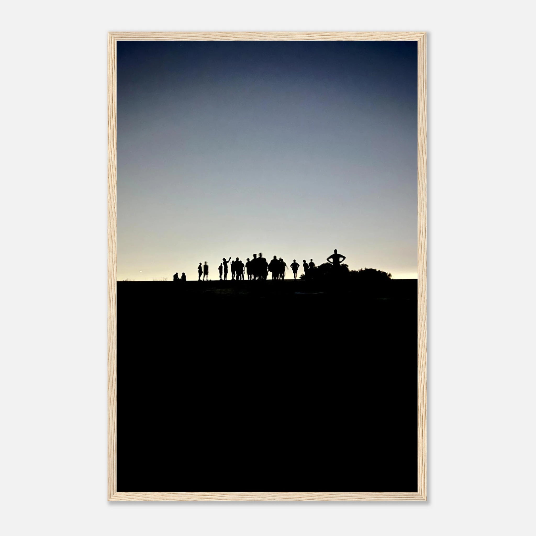 Black and white framed print of Hollywood Hills with city lights, part of the Summer Hike California poster series.