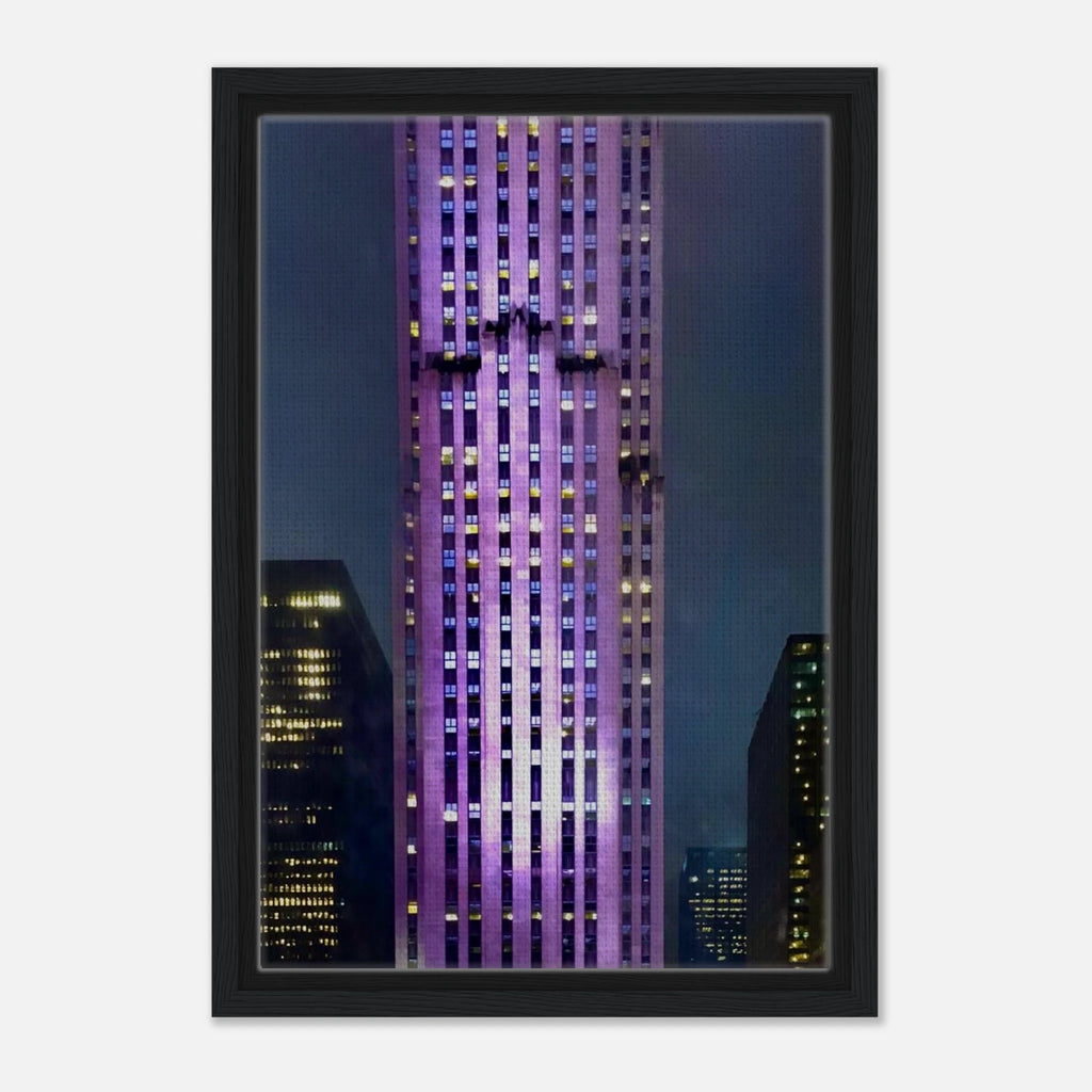 Framed canvas print of NYC holiday skyline in purple hues, from My Store's Travel Collection, Studio Edition, Holiday 25.