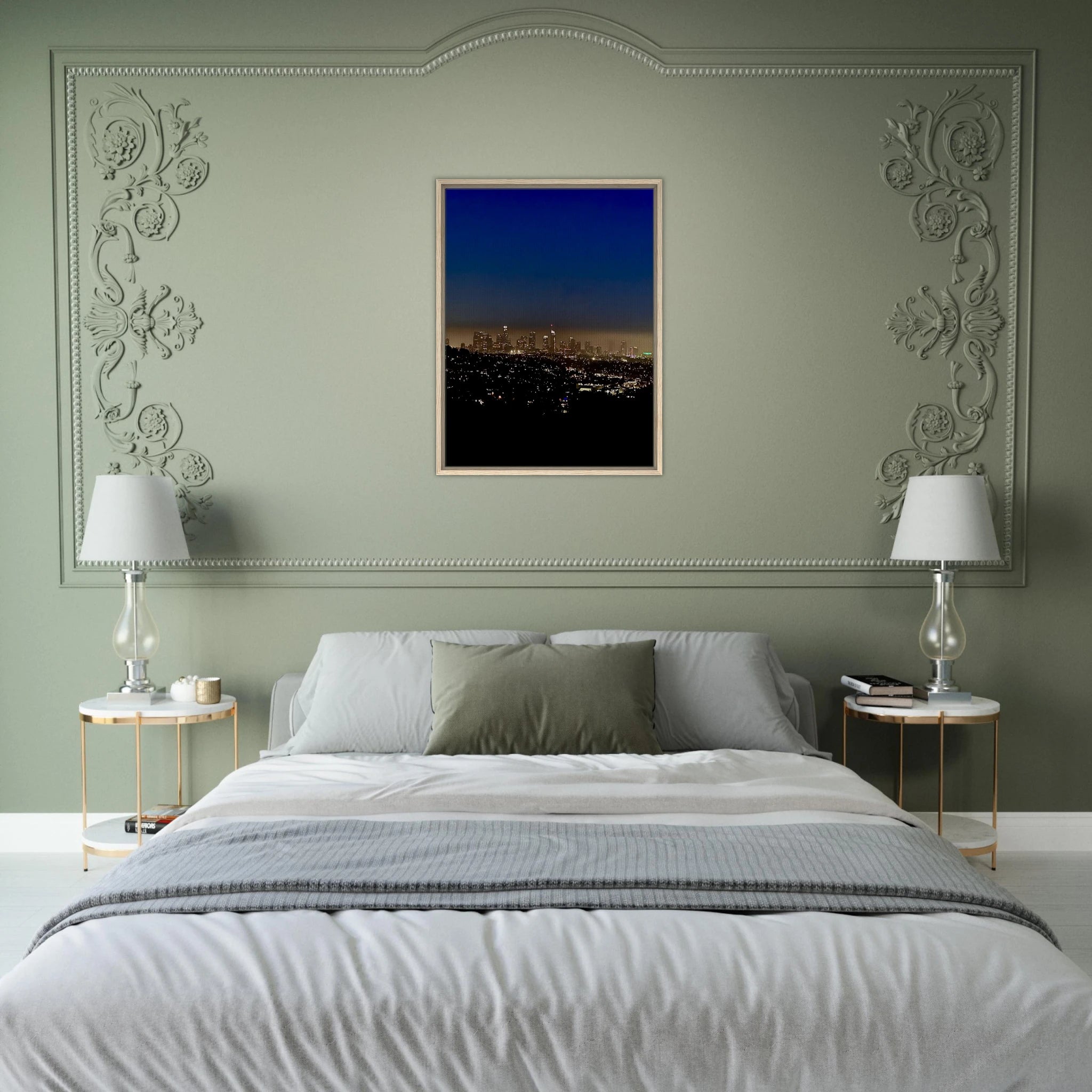 Premium wooden framed canvas print of Los Angeles Downtown Nightglow, elegant home wall art, California Studio Edition by My Store.