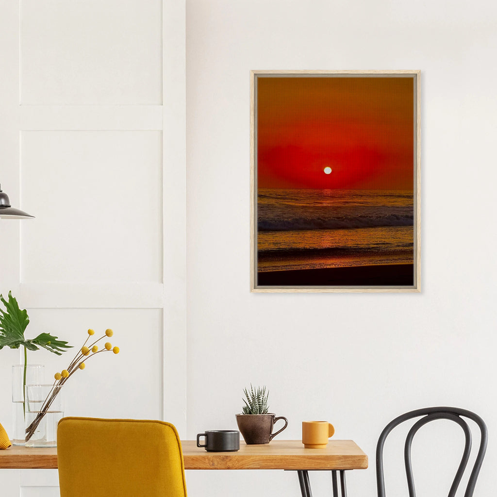 Framed canvas print of California Red Sunset Series 2/3 by CaliCuration featuring vibrant red sunset hues in a captivating studio edition.