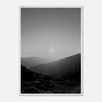 Black and white mounted framed poster of California Central Coast sunset, featuring a scenic coastal landscape print.