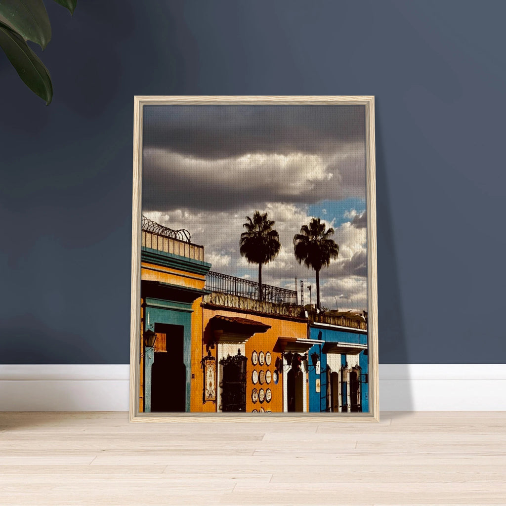 Framed canvas print of two palm trees in Oaxaca, Mexico, from CaliCuration's Mexico travel collection, Studio Edition Spring 2026.