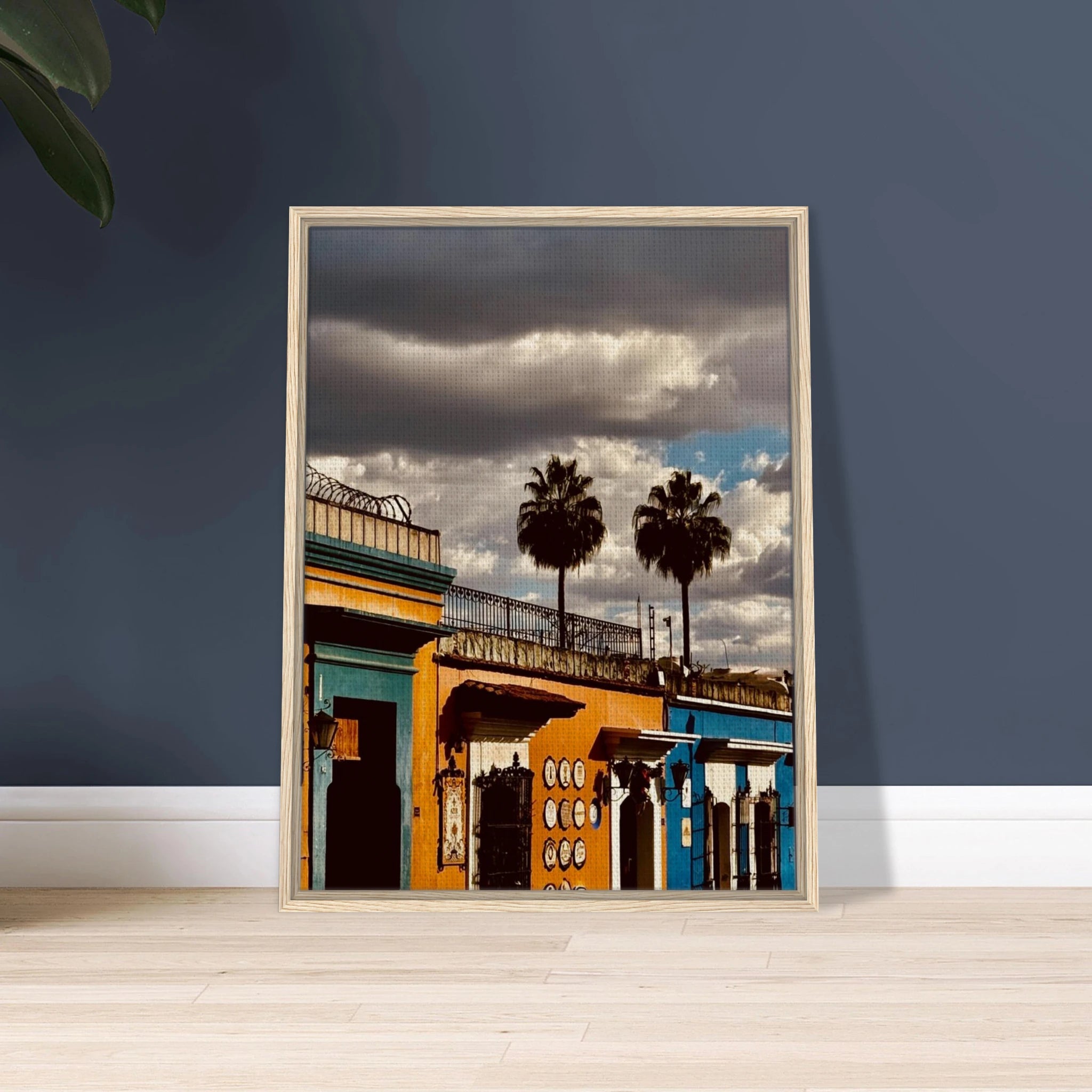 Framed canvas print of two palm trees in Oaxaca, Mexico, from CaliCuration's Mexico travel collection, Studio Edition Spring 2026.