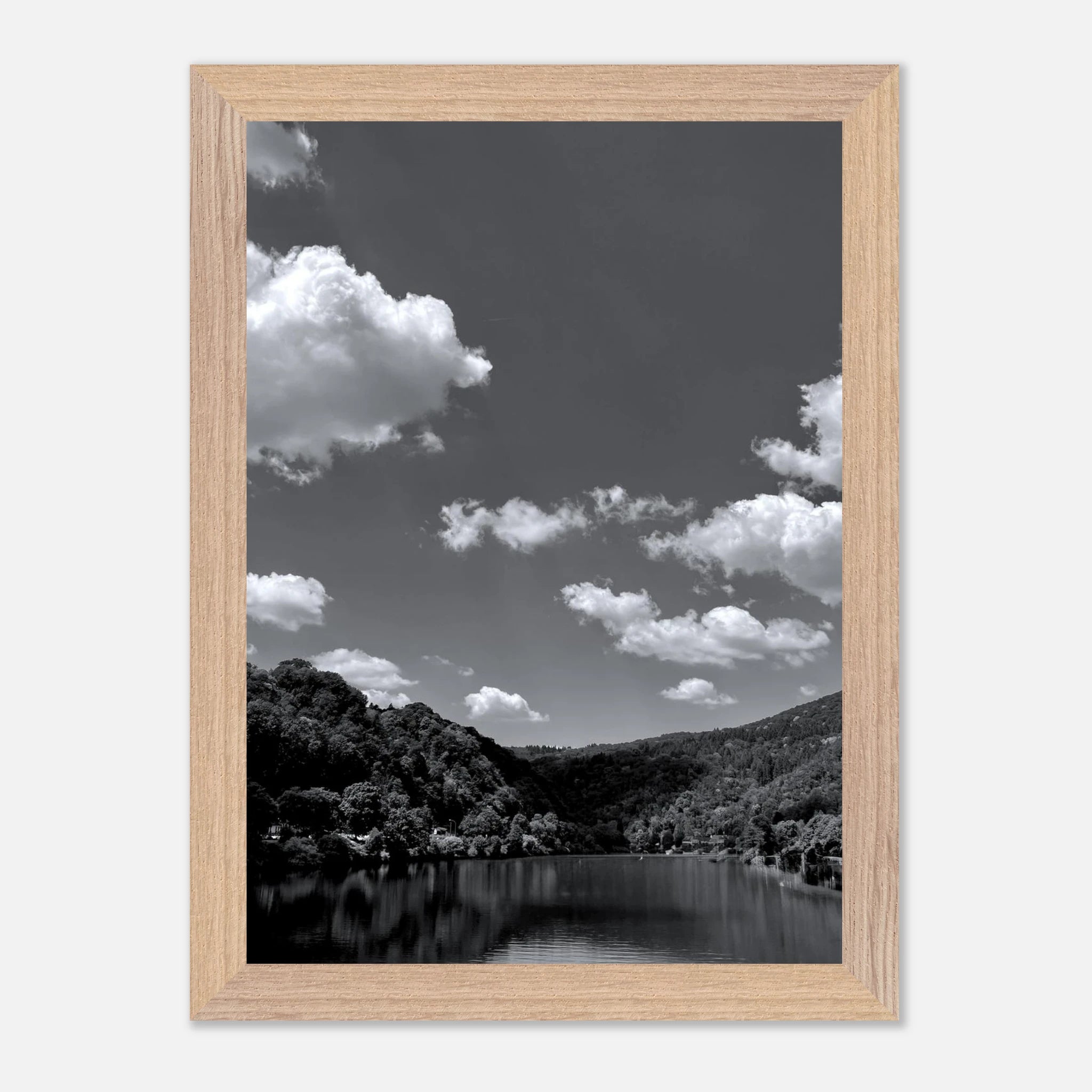 Black and white mounted framed poster of a German river view, part of the Studio Edition travel collection, spring 2026 print.