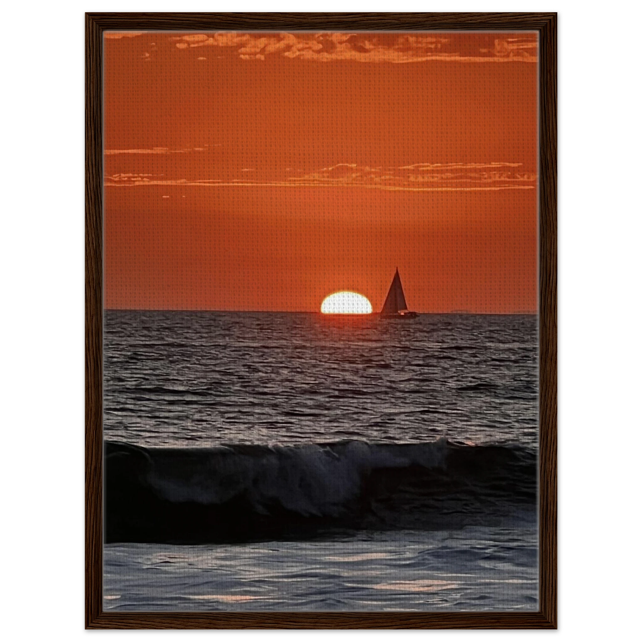 Wooden framed canvas print of California Red Sunset Series 4/4 by CaliCuration, featuring vibrant red sunset hues.