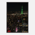 Wood-mounted framed poster of NYC downtown night view with Empire State Building, part of the Travel Collection Studio Edition.