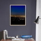 Premium wooden framed canvas print of Los Angeles downtown night glow, elegant California cityscape wall art by My Store.