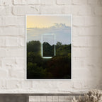 Color print titled "A Window into Jungle Stillness" by CaliCuration, showcasing a serene jungle scene with vibrant colors.