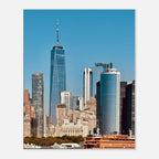NYC skyline canvas print by My Store featuring the World Trade Center and Staten Island Ferry in a travel collection studio edition.