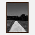 Black and white framed poster of a summer road scene from the Travel Collection, printed on semi-glossy paper, studio edition.