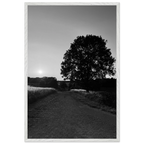 Mounted wooden framed poster of summer in the English countryside Cotswolds, black and white travel print by My Store.
