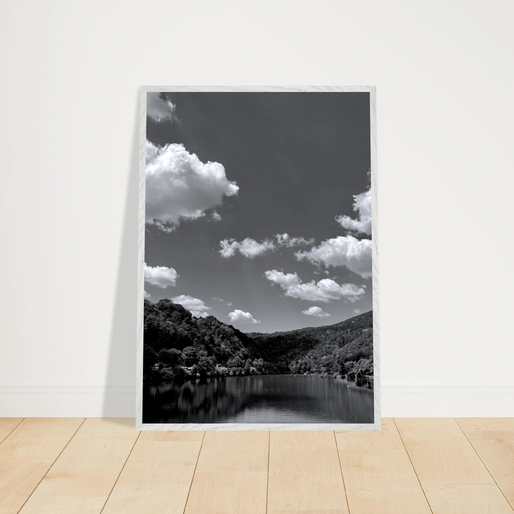 Black and white framed poster of a German river view from the Studio Edition Spring 2026 travel collection, mounted and ready for display.