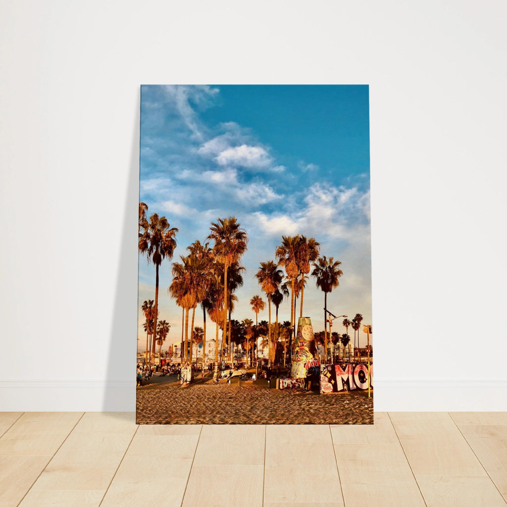 SoCal Beach canvas print featuring edgy palm trees and graffiti design, California-themed studio edition wall art.