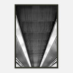 Black and white framed print of the London Tube escalator abstract from the Travel Collection by My Store, studio edition.