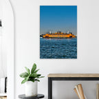 NYC skyline canvas print featuring the iconic Staten Island Ferry in a travel collection studio edition by CaliCuration.