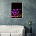 Framed print of New York City holiday art installation featuring a Manhattan night view with Empire State Building, part of travel collection.