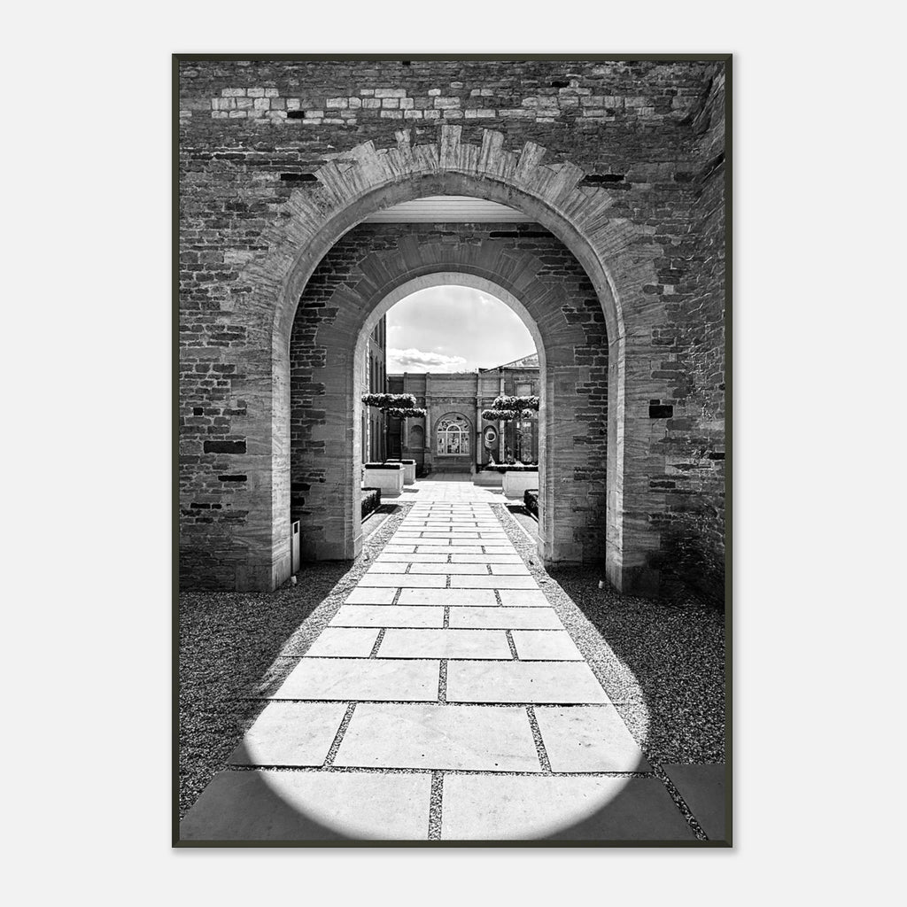 Cotswolds Estate aluminum framed poster featuring black and white summer light and shadows from the Studio Edition travel collection.
